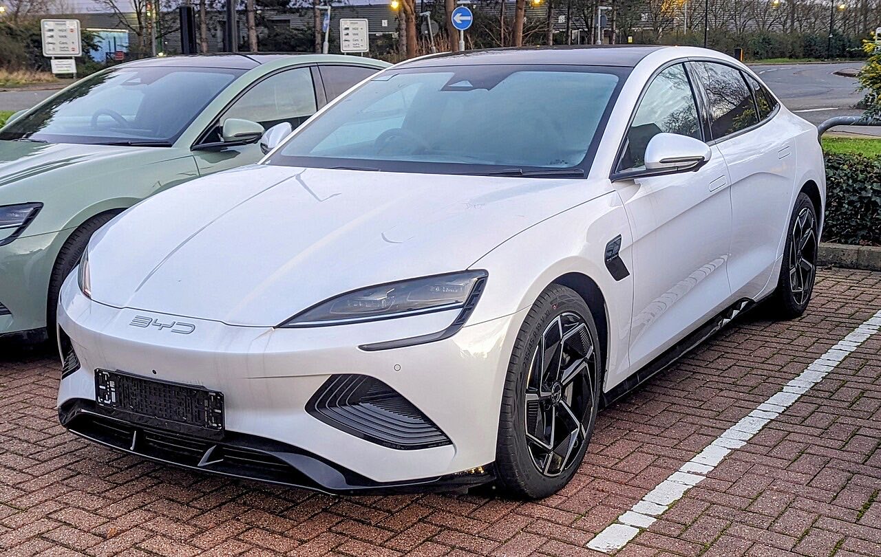White BYD Seal sedan parked in a parking lot