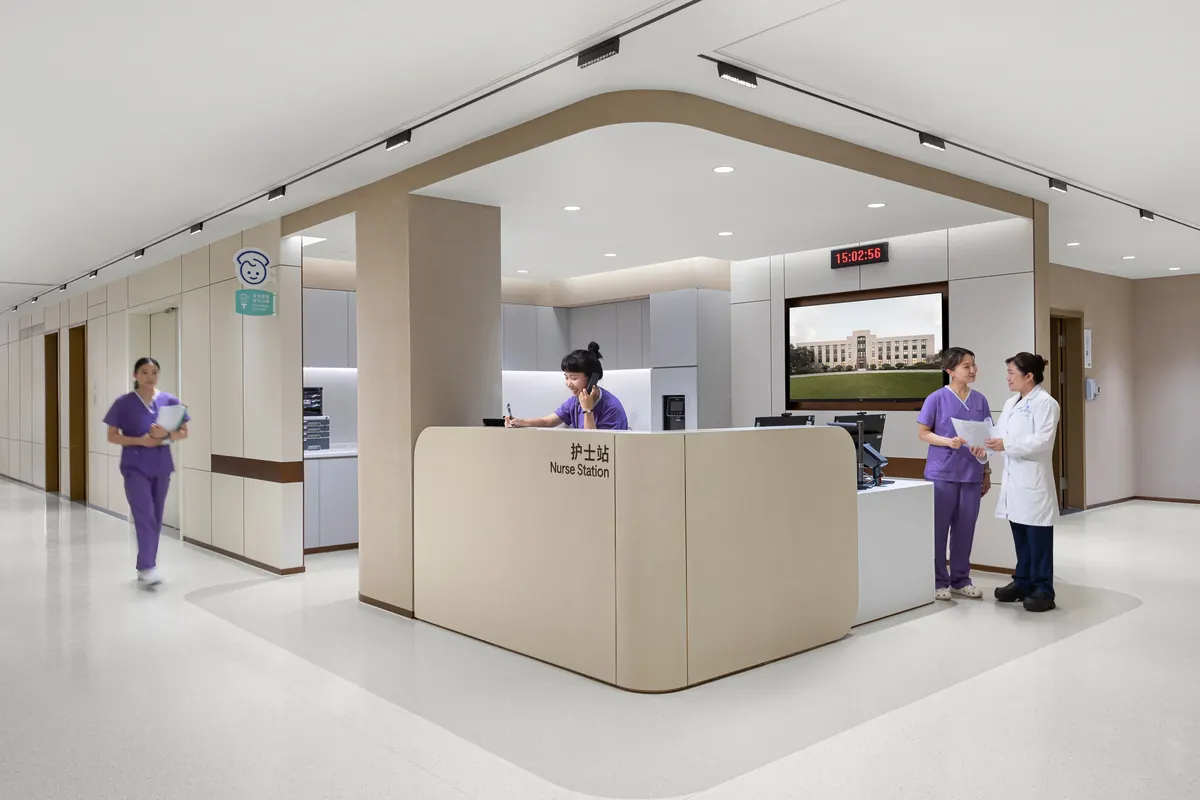 Nurse station at United Family Hospital with nurses at work